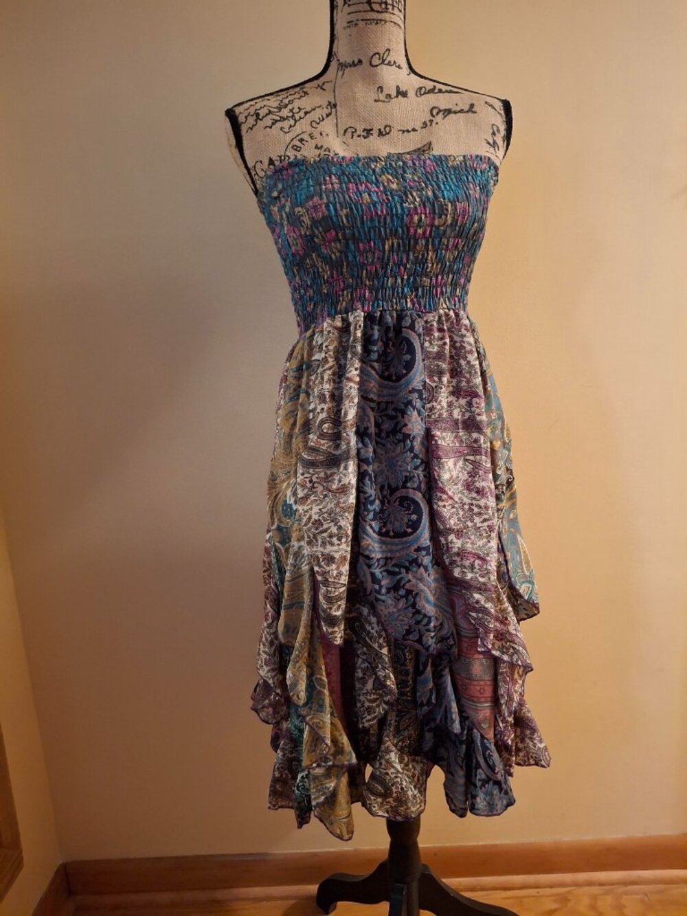 Women's India Boutique Patchwork Handkerchief Boho Beach Hippie Ruffle Dress